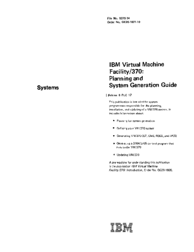 IBM GC20-1801-10 VM370 Sysgen Rel 6 Jan80  IBM 370 VM_370 Release_6 GC20-1801-10_VM370_Sysgen_Rel_6_Jan80.pdf