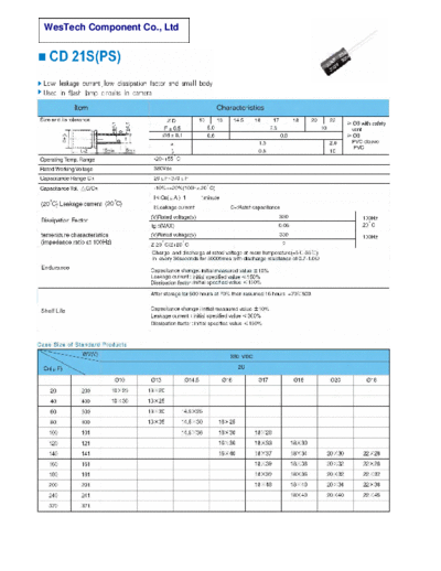 WT [WesTech] WT [radial thru-hole] PS Series  . Electronic Components Datasheets Passive components capacitors WT [WesTech] WT [radial thru-hole] PS Series.pdf