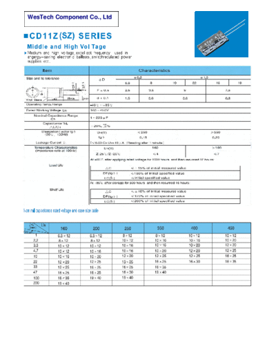 WT [WesTech] WT [radial thru-hole] SZ Series  . Electronic Components Datasheets Passive components capacitors WT [WesTech] WT [radial thru-hole] SZ Series.pdf