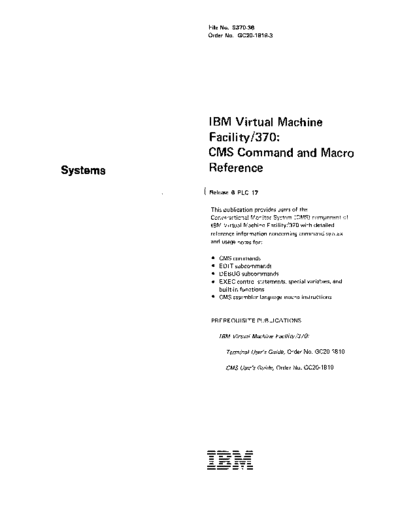 IBM GC20-1818-3   Virtual Machine Facility 370 CMS Command and Macro Reference Rel 6 PLC 17 Apr81  IBM 370 VM_370 Release_6 GC20-1818-3_IBM_Virtual_Machine_Facility_370_CMS_Command_and_Macro_Reference_Rel_6_PLC_17_Apr81.pdf