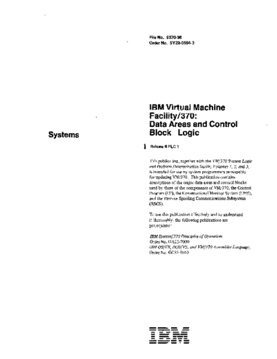 IBM SY20-0884-3 VM370 Rel 6 Data Areas and Control Block Logic Mar79  IBM 370 VM_370 plm SY20-0884-3_VM370_Rel_6_Data_Areas_and_Control_Block_Logic_Mar79.pdf