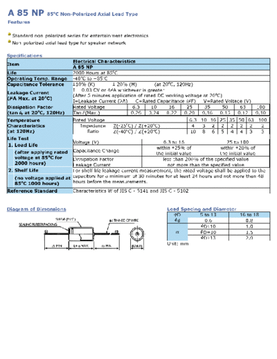 Wincap [non-polar axial] A85NP Series  . Electronic Components Datasheets Passive components capacitors Wincap Wincap [non-polar axial] A85NP Series.pdf