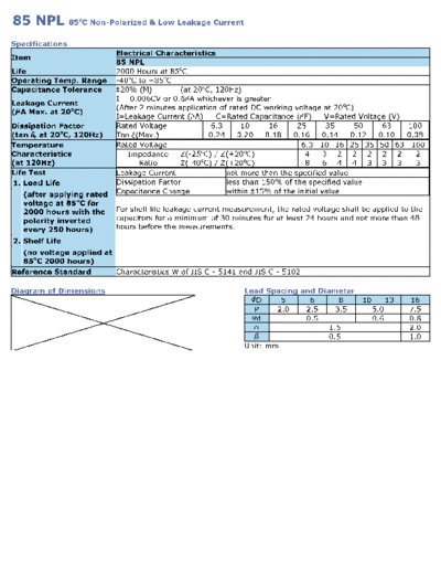 Wincap [non-polar radial] 85NPL Series  . Electronic Components Datasheets Passive components capacitors Wincap Wincap [non-polar radial] 85NPL Series.pdf