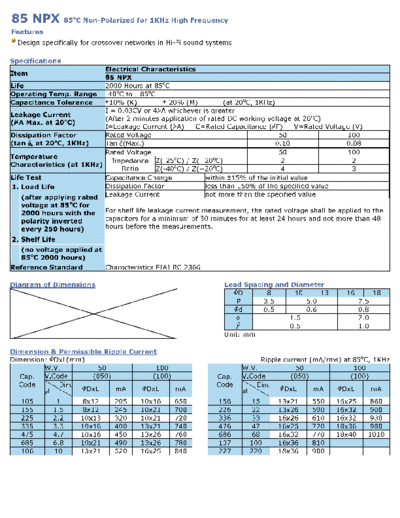 Wincap [non-polar radial] 85NPX Series  . Electronic Components Datasheets Passive components capacitors Wincap Wincap [non-polar radial] 85NPX Series.pdf