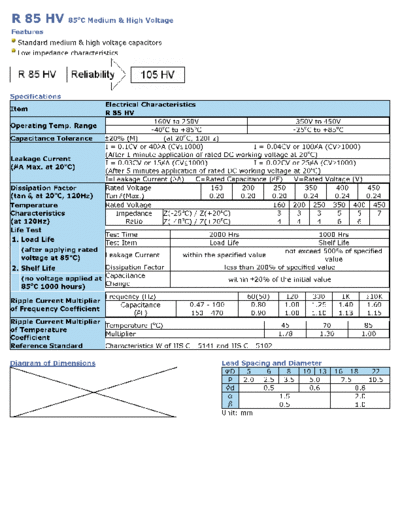 Wincap [radial thru-hole] R85HV Series  . Electronic Components Datasheets Passive components capacitors Wincap Wincap [radial thru-hole] R85HV Series.pdf