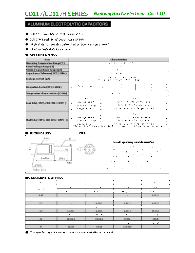 TF [Nantong Hua Yu] TF Hua-Yu [radial thru-hole] CD117H Series  . Electronic Components Datasheets Passive components capacitors TF [Nantong Hua Yu] TF Hua-Yu [radial thru-hole] CD117H Series.pdf