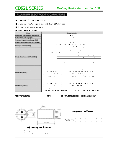 TF [Nantong Hua Yu] TF Hua-Yu [screw-terminal] CD92L Series  . Electronic Components Datasheets Passive components capacitors TF [Nantong Hua Yu] TF Hua-Yu [screw-terminal] CD92L Series.pdf