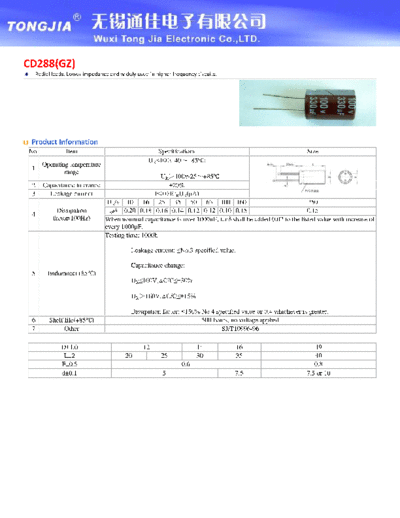 TJ [Tongjia] TJ [radial thru-hole] GZ Series  . Electronic Components Datasheets Passive components capacitors TJ [Tongjia] TJ [radial thru-hole] GZ Series.pdf