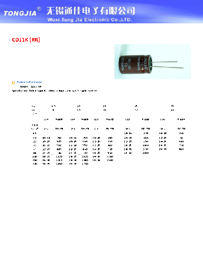 TJ [Tongjia] TJ [radial thru-hole] RR Series  . Electronic Components Datasheets Passive components capacitors TJ [Tongjia] TJ [radial thru-hole] RR Series.pdf