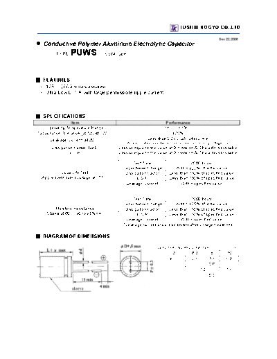TK [Toshin Kogyo] TK [polymer thru-hole] PUWS series  . Electronic Components Datasheets Passive components capacitors TK [Toshin Kogyo] TK [polymer thru-hole] PUWS series.pdf