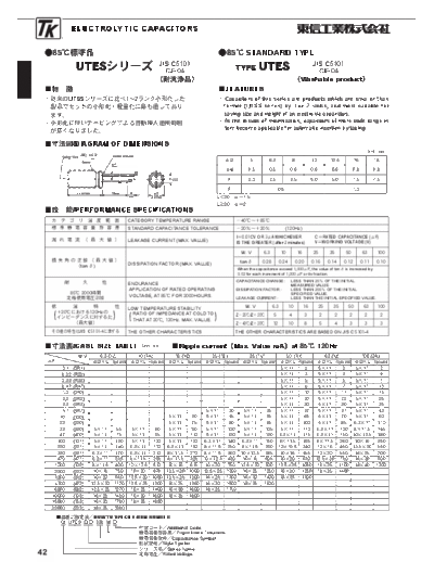 TK [Toshin Kogyo] TK [radial] UTES Series  . Electronic Components Datasheets Passive components capacitors TK [Toshin Kogyo] TK [radial] UTES Series.pdf