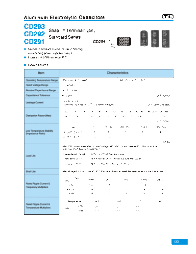 TL [Jiangxi Telexon] TL (2006)  [snap-in] CD291 to CD293 Series  . Electronic Components Datasheets Passive components capacitors TL [Jiangxi Telexon] TL (2006)  [snap-in] CD291 to CD293 Series.pdf