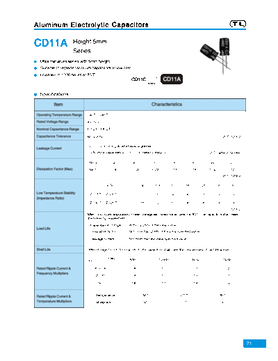 TL [Jiangxi Telexon] TL (2006)  [radial thru-hole] CD11A Series  . Electronic Components Datasheets Passive components capacitors TL [Jiangxi Telexon] TL (2006)  [radial thru-hole] CD11A Series.pdf