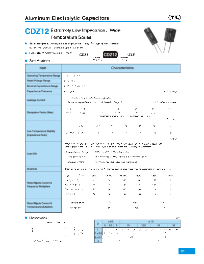 TL [Jiangxi Telexon] TL (2006)  [radial thru-hole] CDZ12 Series  . Electronic Components Datasheets Passive components capacitors TL [Jiangxi Telexon] TL (2006)  [radial thru-hole] CDZ12 Series.pdf