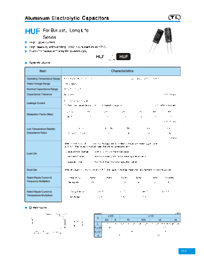 TL [Jiangxi Telexon] TL (2006)  [radial thru-hole] HUF Series  . Electronic Components Datasheets Passive components capacitors TL [Jiangxi Telexon] TL (2006)  [radial thru-hole] HUF Series.pdf