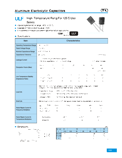 TL [Jiangxi Telexon] TL (2006)  [radial thru-hole] ULF Series  . Electronic Components Datasheets Passive components capacitors TL [Jiangxi Telexon] TL (2006)  [radial thru-hole] ULF Series.pdf