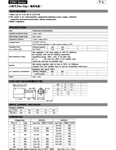 TL [Jiangxi Telexon] TL (2011)  [pen-cap] CD81 Series  . Electronic Components Datasheets Passive components capacitors TL [Jiangxi Telexon] TL (2011)  [pen-cap] CD81 Series.pdf