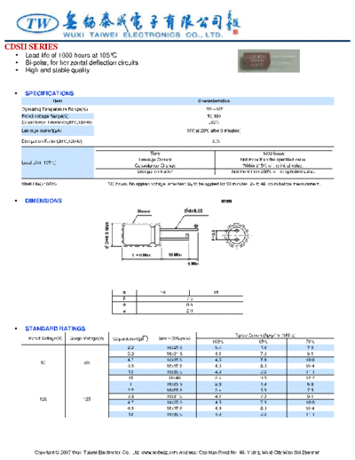 TW [Wuxi Taiwei] TW [bi-polar radial] CDSH Series  . Electronic Components Datasheets Passive components capacitors TW [Wuxi Taiwei] TW [bi-polar radial] CDSH Series.pdf