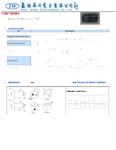 TW [Wuxi Taiwei] TW [snap-in] CD297 Series  . Electronic Components Datasheets Passive components capacitors TW [Wuxi Taiwei] TW [snap-in] CD297 Series.pdf