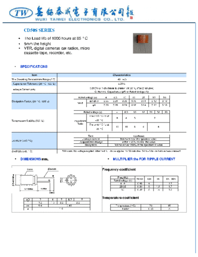 TW [Wuxi Taiwei] TW [radial thru-hole] CD50S Series  . Electronic Components Datasheets Passive components capacitors TW [Wuxi Taiwei] TW [radial thru-hole] CD50S Series.pdf