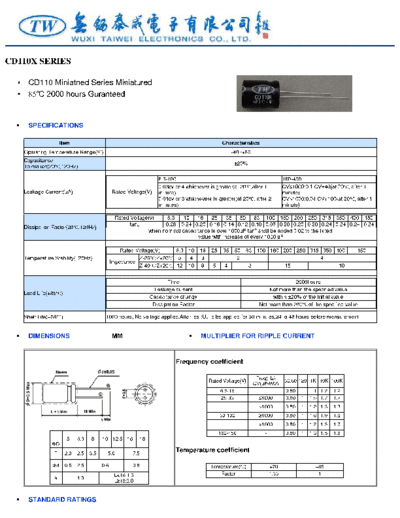 TW [Wuxi Taiwei] TW [radial thru-hole] CD110X Series  . Electronic Components Datasheets Passive components capacitors TW [Wuxi Taiwei] TW [radial thru-hole] CD110X Series.pdf