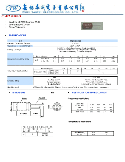 TW [Wuxi Taiwei] TW [radial thru-hole] CD117 Series  . Electronic Components Datasheets Passive components capacitors TW [Wuxi Taiwei] TW [radial thru-hole] CD117 Series.pdf