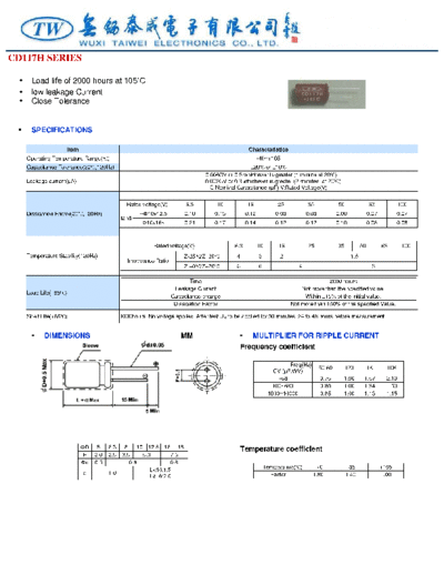 TW [Wuxi Taiwei] TW [radial thru-hole] CD117H Series  . Electronic Components Datasheets Passive components capacitors TW [Wuxi Taiwei] TW [radial thru-hole] CD117H Series.pdf