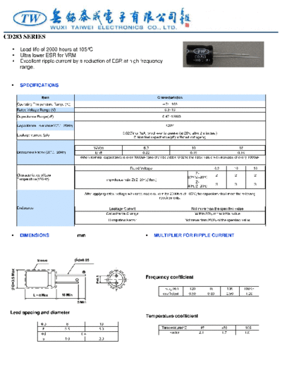 TW [Wuxi Taiwei] TW [radial thru-hole] CD283 Series  . Electronic Components Datasheets Passive components capacitors TW [Wuxi Taiwei] TW [radial thru-hole] CD283 Series.pdf