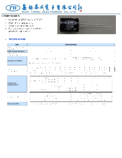 TW [Wuxi Taiwei] TW [radial thru-hole] CD288 Series  . Electronic Components Datasheets Passive components capacitors TW [Wuxi Taiwei] TW [radial thru-hole] CD288 Series.pdf