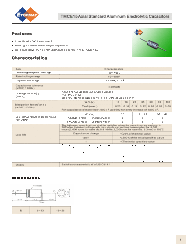 Topmay [axial] TMCE15-GA Series  . Electronic Components Datasheets Passive components capacitors Topmay Topmay [axial] TMCE15-GA Series.pdf