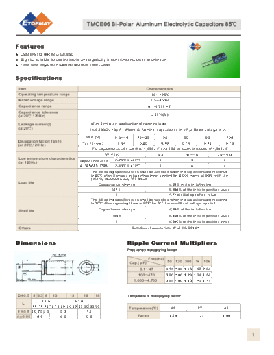 Topmay [bi-polar radial] TMCE06-GB Series  . Electronic Components Datasheets Passive components capacitors Topmay Topmay [bi-polar radial] TMCE06-GB Series.pdf