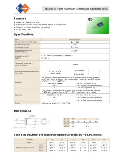 Topmay [bi-polar radial] TMCE07-HB Series  . Electronic Components Datasheets Passive components capacitors Topmay Topmay [bi-polar radial] TMCE07-HB Series.pdf