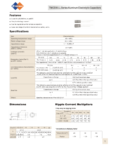 Topmay [radial thru-hole] TMCE05-LL Series  . Electronic Components Datasheets Passive components capacitors Topmay Topmay [radial thru-hole] TMCE05-LL Series.pdf