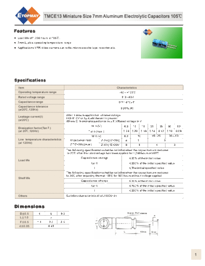 Topmay [radial thru-hole] TMCE13-MR Series  . Electronic Components Datasheets Passive components capacitors Topmay Topmay [radial thru-hole] TMCE13-MR Series.pdf