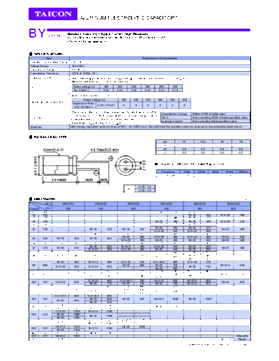 Taicon [radial thru-hole] BY Series  . Electronic Components Datasheets Passive components capacitors Taicon Taicon [radial thru-hole] BY Series.pdf