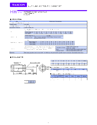 Taicon [radial thru-hole] HH Series  . Electronic Components Datasheets Passive components capacitors Taicon Taicon [radial thru-hole] HH Series.pdf