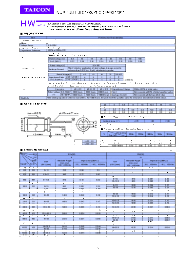 Taicon [radial thru-hole] HW Series  . Electronic Components Datasheets Passive components capacitors Taicon Taicon [radial thru-hole] HW Series.pdf