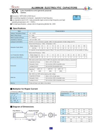 Teapo [radial thru-hole] SX Series  . Electronic Components Datasheets Passive components capacitors Teapo Teapo [radial thru-hole] SX Series.pdf