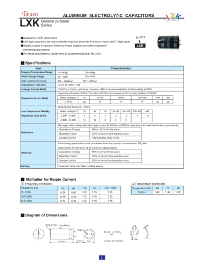 Teapo [snap-in] LXK Series  . Electronic Components Datasheets Passive components capacitors Teapo Teapo [snap-in] LXK Series.pdf