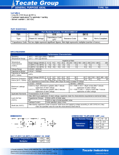 Tecate [axial] 701 Series  . Electronic Components Datasheets Passive components capacitors Tecate Tecate [axial] 701 Series.pdf