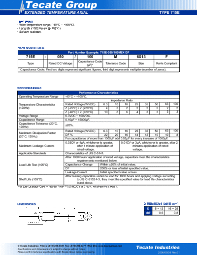 Tecate [axial] 715E Series  . Electronic Components Datasheets Passive components capacitors Tecate Tecate [axial] 715E Series.pdf