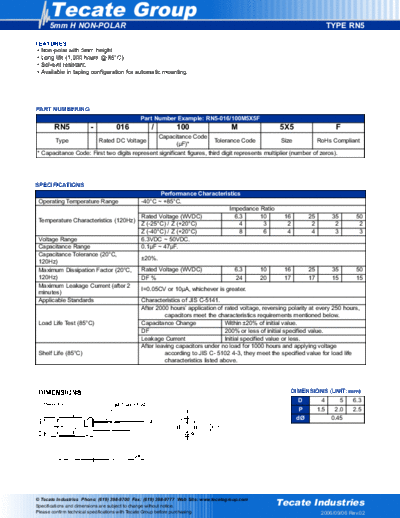 Tecate [bi-polar radial] RN5 Series  . Electronic Components Datasheets Passive components capacitors Tecate Tecate [bi-polar radial] RN5 Series.pdf