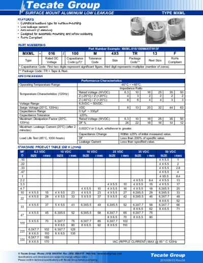 Tecate [smd] MXML Series  . Electronic Components Datasheets Passive components capacitors Tecate Tecate [smd] MXML Series.pdf
