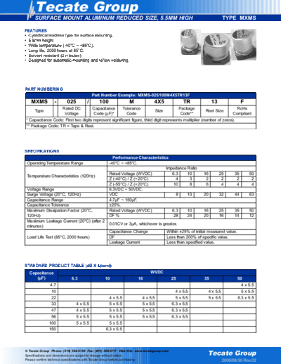 Tecate [smd] MXMS Series  . Electronic Components Datasheets Passive components capacitors Tecate Tecate [smd] MXMS Series.pdf