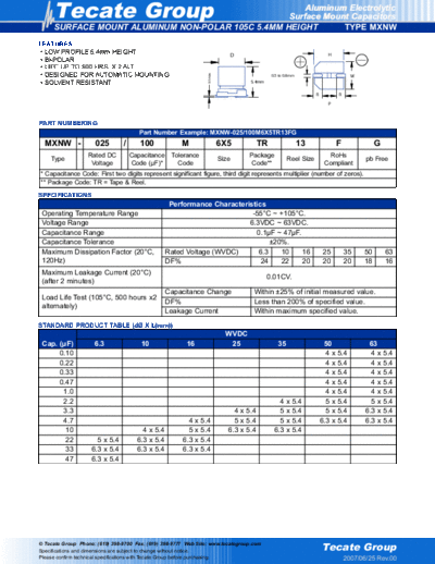 Tecate [smd] MXNW Series  . Electronic Components Datasheets Passive components capacitors Tecate Tecate [smd] MXNW Series.pdf