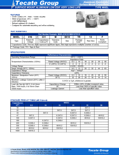 Tecate [smd] MXEL Series  . Electronic Components Datasheets Passive components capacitors Tecate Tecate [smd] MXEL Series.pdf