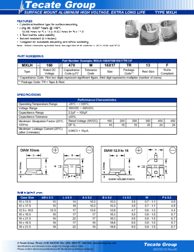 Tecate [smd] MXLH Series  . Electronic Components Datasheets Passive components capacitors Tecate Tecate [smd] MXLH Series.pdf