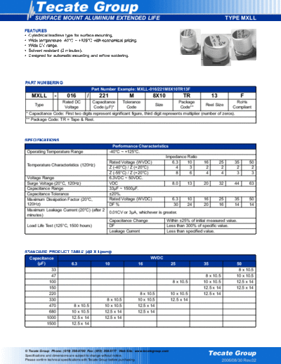 Tecate [smd] MXLL Series  . Electronic Components Datasheets Passive components capacitors Tecate Tecate [smd] MXLL Series.pdf