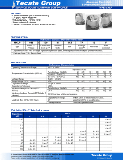 Tecate [smd] MXLP Series  . Electronic Components Datasheets Passive components capacitors Tecate Tecate [smd] MXLP Series.pdf