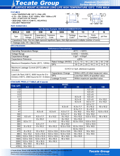 Tecate [smd] MXLX Series  . Electronic Components Datasheets Passive components capacitors Tecate Tecate [smd] MXLX Series.pdf